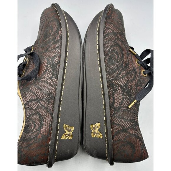 Alegria Leather‎ Lace-Up Casual Shoes Brown Floral Lace Pattern Womens 38 - Picture 7 of 8